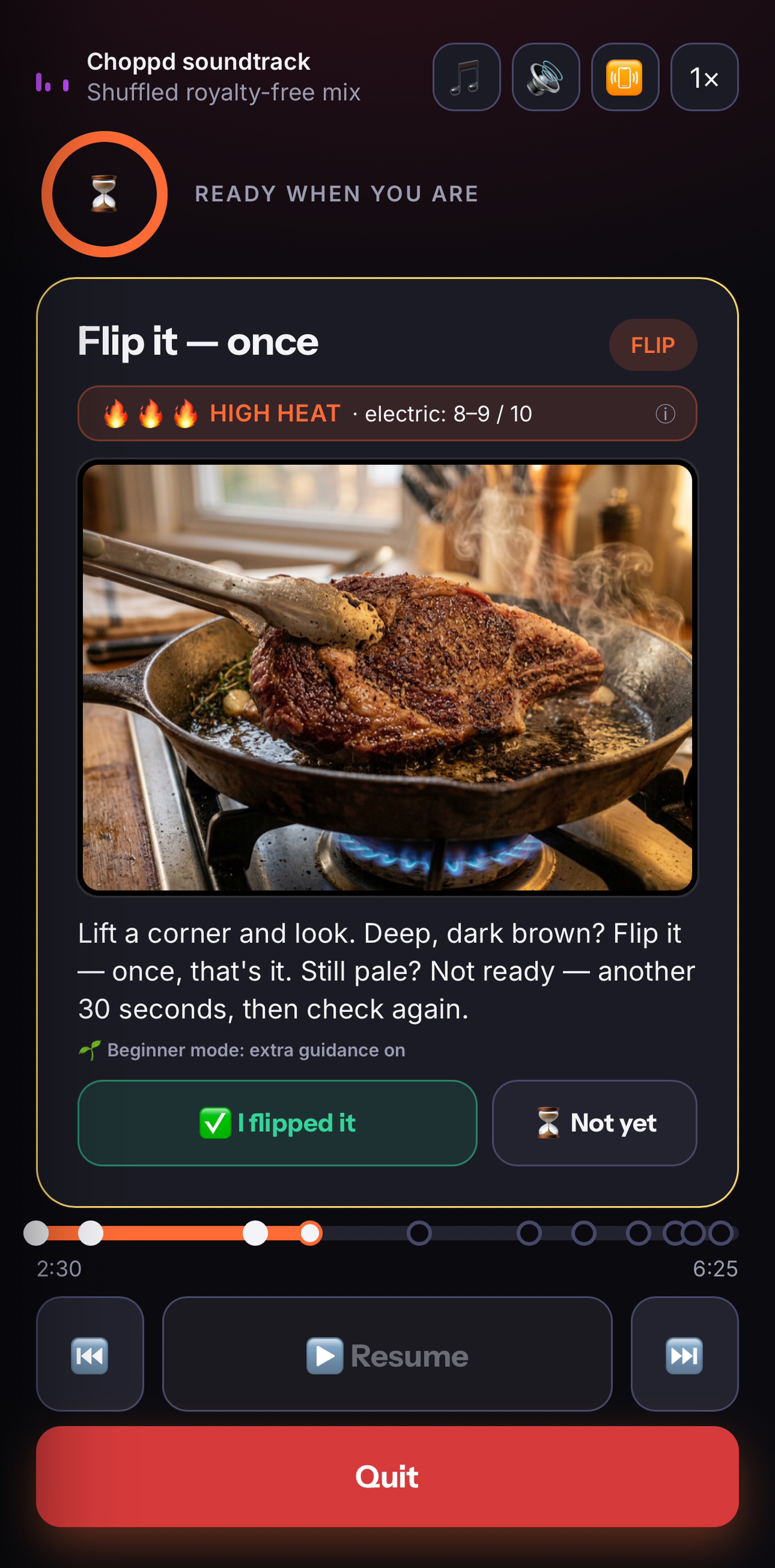 The Choppd cook screen on a phone